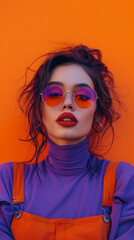 A woman outfit fashion halloween colors complementary purple and orange