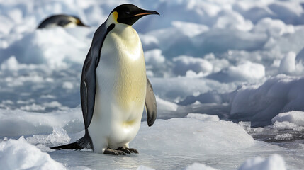 Fototapeta premium Penguin standing against a snowy backdrop