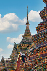 Fototapeta premium Thailand, Bangkok - close up and detail shot in Wat Phra Kaew, temple of the emerald Buddha and Grand Palace showing detailed architecture character