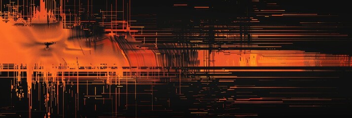 Naklejka premium Abstract background in black and orange with a glitch art effect