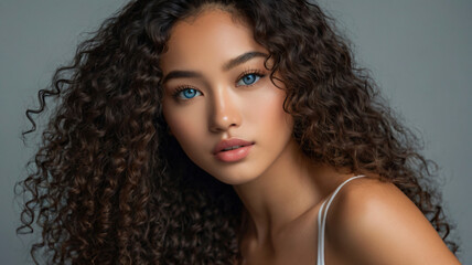 Beautiful Asian Black Woman with Blue Eyes and Curly Hair.1