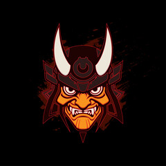 Japanese Oni Demon Mask Illustration. Mask Designs for T-shirts, Tattoos, Stickers, Gaming Logos or Posters