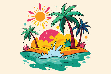 A playful hand drawn illustration of a tropical.eps