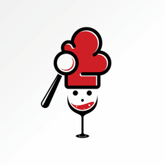 Logo design graphic concept creative abstract premium vector stock cooking chef hat explore magnifying and wine glass. Related to food drink kitchen