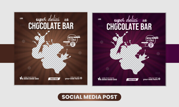 Sweet dessert banner for social media post template, Chocolate ice cream banner. Food square banner for social media post template