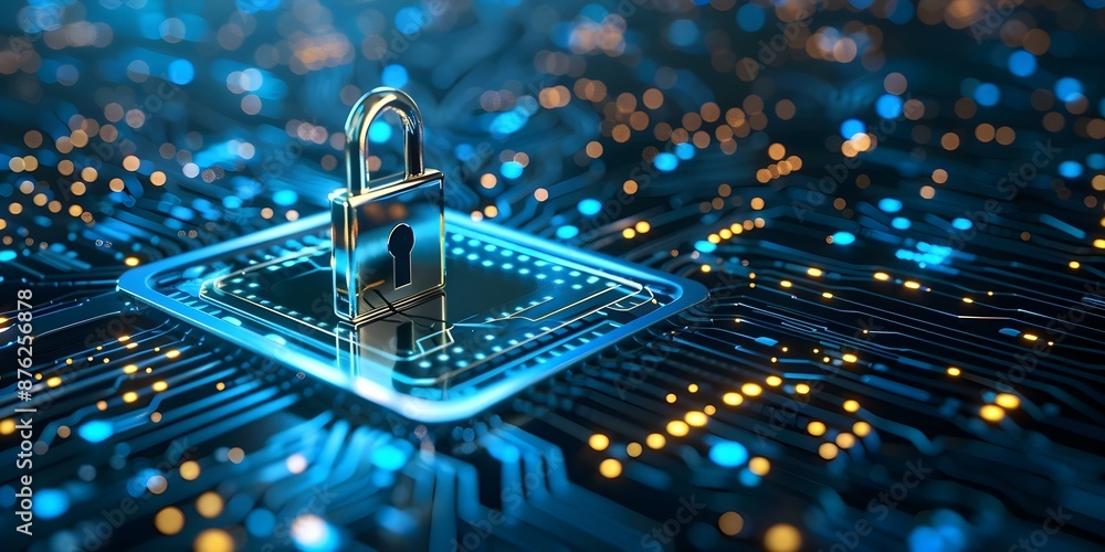 Poster exploring cybersecurity technology with a stunning digital background building strongholds in tech. 