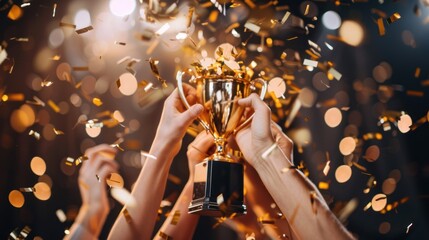 Victory and Celebration with Trophy and Confetti