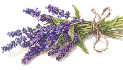 A beautiful watercolor painting of a bundle of lavender