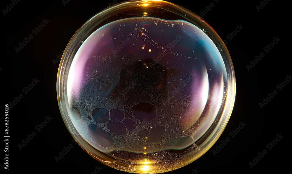 Poster translucent soap bubble with iridescent colors on dark background capturing fragility and ephemeral 