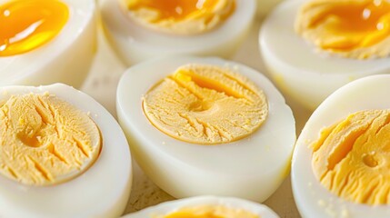 A close up of a dozen hard boiled eggs