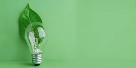 Ecofriendly lightbulb banner with copy space for sustainable renewable energy promotion. Concept Eco-friendly Lighting, Sustainable Energy, Renewable Resources, Green Technology, Copy Space