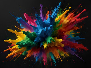 the explosion of many different colors of paint on a dark background