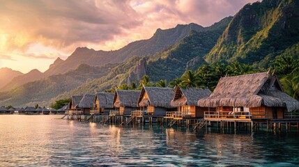 Fototapeta premium Overwater Bungalows in Tropical Paradise 