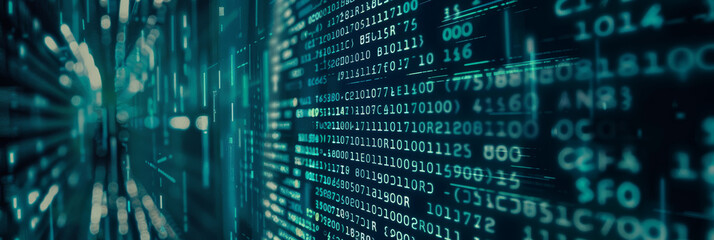 Obraz premium Abstract Digital Binary Code Background with Green Numbers and Cyber Data Visualization