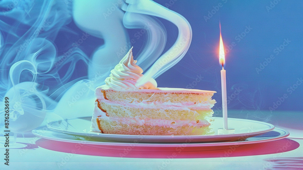 Wall mural a lit cake sits atop a plate, accompanied by two lit candles