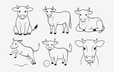 Print Elegant Cow Line Art Vector Set, Premium Collection for Designers