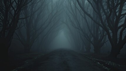 Obraz premium Experience the haunting forest imagery, showcasing the eerie and captivating beauty of shadowy woodland scenes like never before.