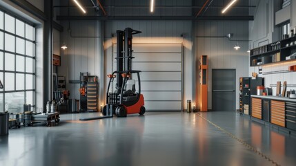 Naklejka premium Forklift in a Modern Garage