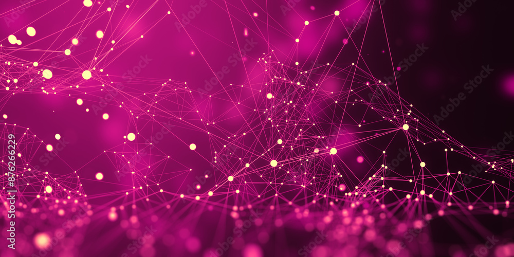 Aufkleber glowing purple background with polygonal mesh. big data concept. 3d rendering.