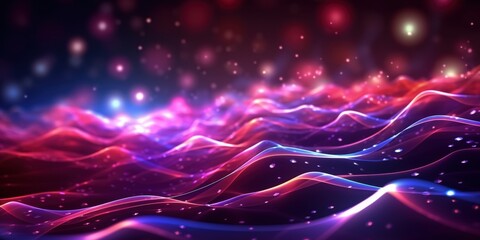 Abstract Neon Waves with Glowing Particles