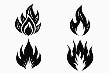 set of black fire and flames icons.eps