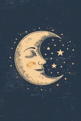 the moon and stars are on a dark background