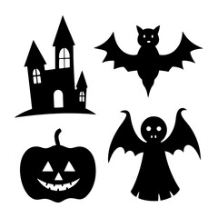 Set of Halloween silhouettes black icons and character transparent Halloween vector
