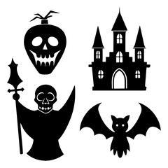Set of Halloween silhouettes black icons and character transparent Halloween vector