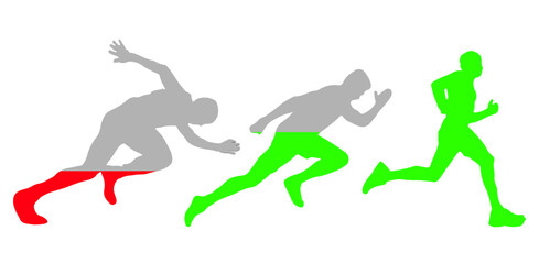 A black-clad athlete running in a minimalist isolated background.