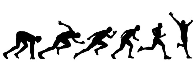 Obraz premium A black-clad athlete running in a minimalist isolated background.