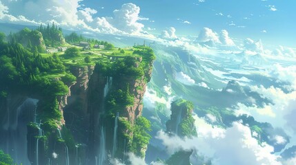 Breathtaking Digital Painting of a Verdant Plateau atop Towering Cliffs