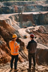 two men in hard hats standing in front of a quarry
