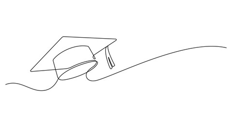 graduation cap celebrating continuous one line drawing © dhtgstockphoto
