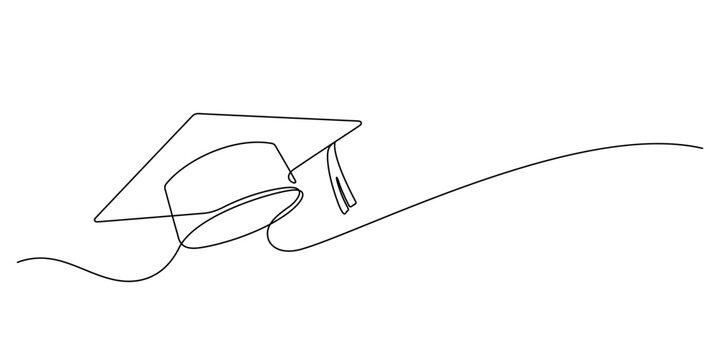 graduation cap celebrating continuous one line drawing