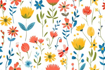 Colorful Floral Pattern with White Background