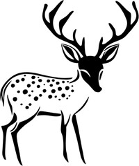 Fototapeta premium Elegant silhouette of standing deer in black stencil style. 