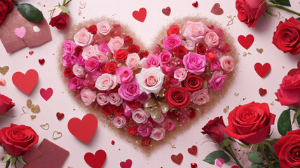 Valentines day. A big heart formed by Roses. AI generativ. 