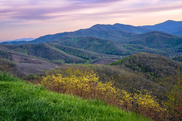 Beautiful sunset landscape over the Blue Ridge Mountains of North Carolina