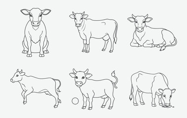 Print Elegant Cow Line Art Vector Set, Premium Collection for Designers