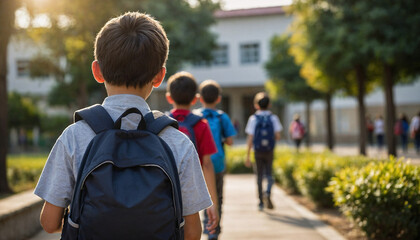 Children in Backpacks Making Their Way to School in the Morning