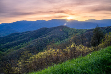 Beautiful sunset landscape over the Blue Ridge Mountains of North Carolina