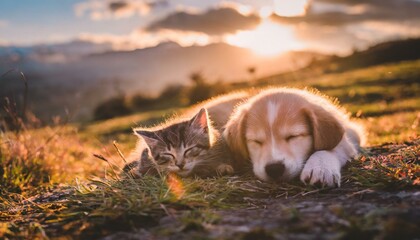 Sleeping cat & dog