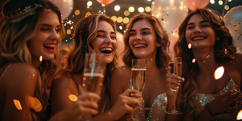 Obraz premium Birthday Cheers: Friends Toasting with Champagne