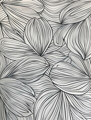 A close-up of a hand-drawn floral pattern featuring overlapping petals and leaves with fine black lines