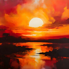  An Abstract Landscape of sunset over the sea
AI generated