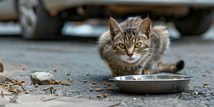 Stray Cats Welfare Organization provides food medical support and shelter for cats. Concept Animal Welfare, Stray Cats, Food Support, Medical Care, Shelter Assistance