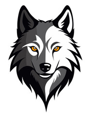 Wolf head logo or symbol black, white and grey. Can be used as emblem or mascot for sports or other products.