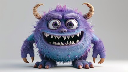3D violet cartoon monster character