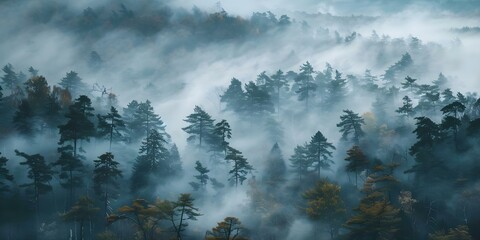 Spooky forest in foggy valley reminiscent of fairy tale fantasy landscapes. Concept Foggy Forest, Fairy Tale Settings, Spooky Landscapes