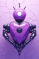 a purple robot with a heart shape on it